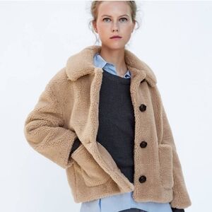 Zara Sherpa Teddy Coat Size S